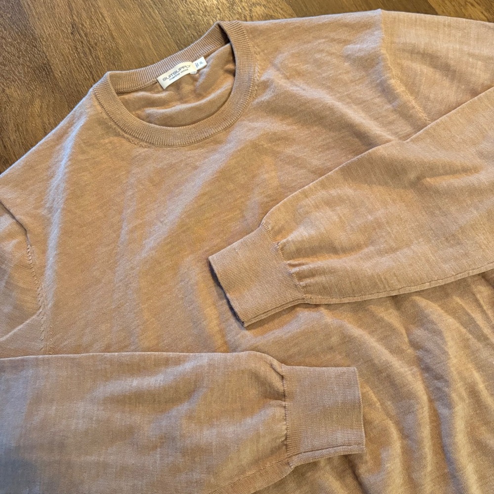 Modern Authentic Menswear Casual Suit Supply Merino Wool Crewneck Brown Sweater